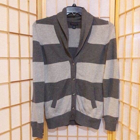 Tommy Hilfiger Striped Gray Cardigan Sweater S - Picture 1 of 5